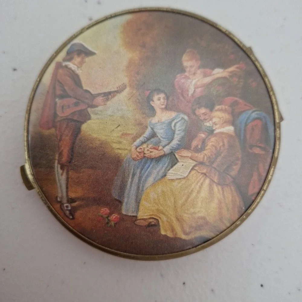 Vintage Compact Makeup Mirror Double-Sided Victorian Scene 3